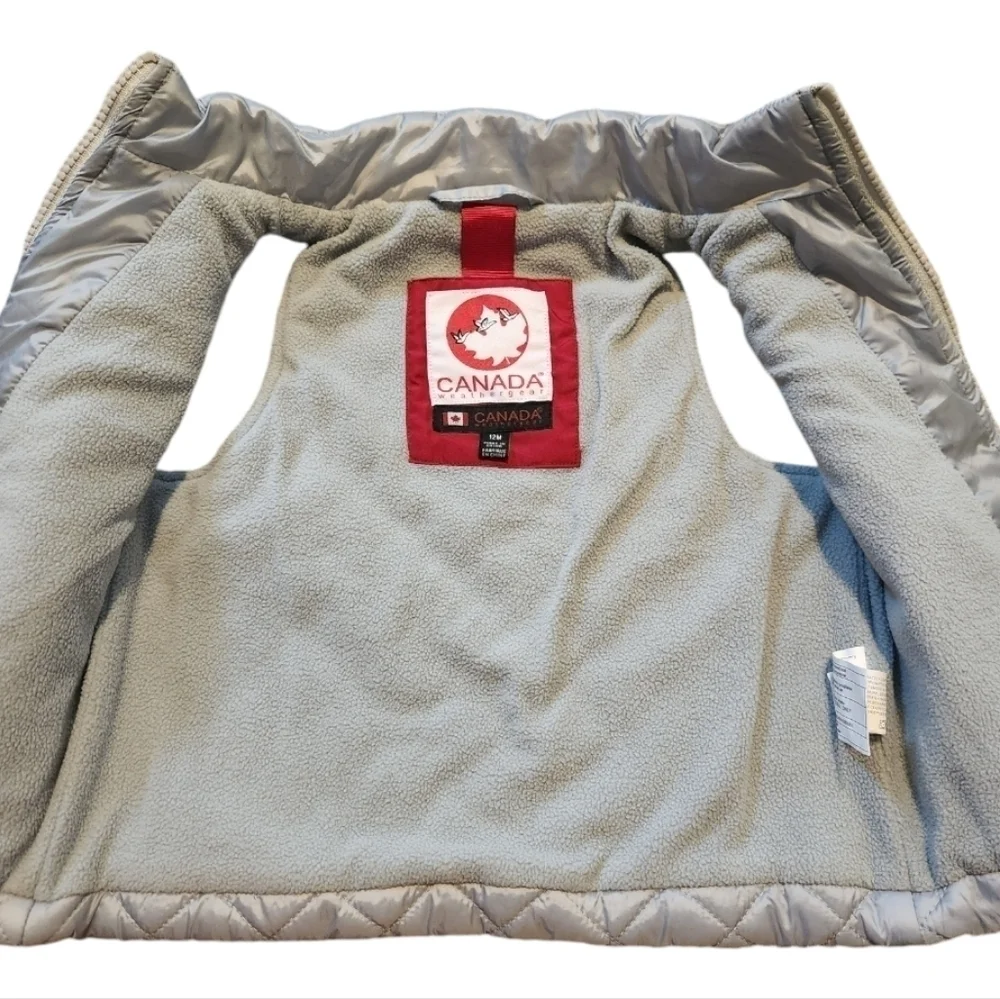 Canada Weathergear Infant Baby Gray Zip Up Puffer Vest, Size 12 months